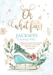 Birthday Invitation Oh What Fun Sleigh Blue design preview