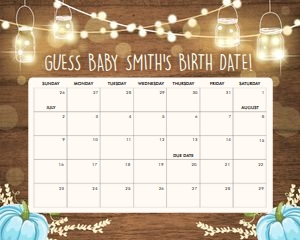 Baby Shower Game Pumpkin Wood Blue Guess the Birth Date design preview