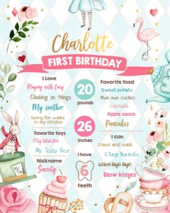 Birthday Milestone Sign Alice in Onederland Blue design preview