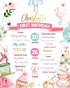 Birthday Milestone Sign Alice in Onederland White design preview