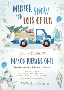 Birthday Invitation Winter Truck Blue 2 design preview