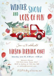 Birthday Invitation Winter Truck Red 2 design preview