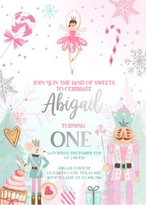 Birthday Invitation Nutcracker Sweets Silver Pink design preview