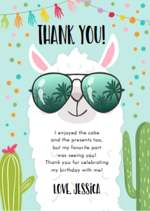 Thank You Card Llama Sunglasses Blue design preview