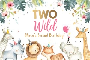 Backdrop Banner Party Animals Safari Two Wild Girl design preview