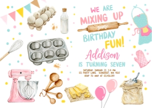 Birthday Invitation Baking White Horizontal design preview