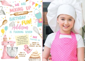 Birthday Invitation Baking White - With photo design preview