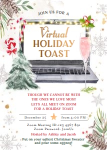 Virtual Holiday Toast Invitation Laptop Champagne design preview