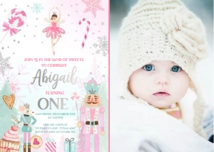 Birthday Invitation Nutcracker Sweets Silver Pink Photo design preview