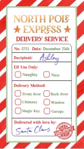 Favor Tag North Pole Express Red design preview