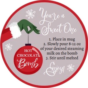Favor Tag Hot Chocolate Bomb Grinch Grey Round: Favor Tag Hot Chocolate Bomb Grinch Grey