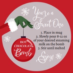 Favor Tag Hot Chocolate Bomb Grinch Grey Square: Favor Tag Hot Chocolate Bomb Grinch Grey