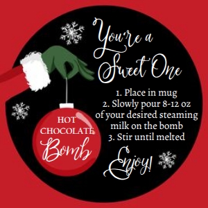 Favor Tag Hot Chocolate Bomb Grinch Black Square: Favor Tag Hot Chocolate Bomb Grinch Black