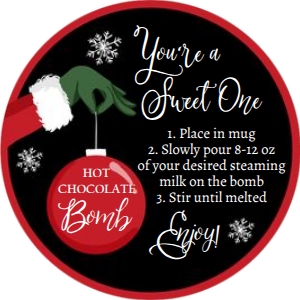 Favor Tag Hot Chocolate Bomb Grinch Black Round: Favor Tag Hot Chocolate Bomb Grinch Black