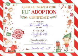 Certificate of Adoption Elf Horizontal design preview