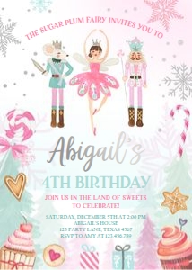Birthday Invitation Nutcracker Sweets Silver Pink 2 design preview