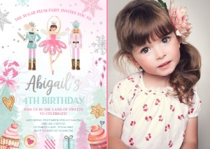 Birthday Invitation Nutcracker Sweets Silver Pink 2 Photo design preview