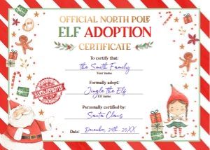 Certificate of Adoption Elf Horizontal Girl design preview