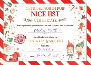 Santa Claus Nice List Certificate design preview