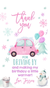 Favor Tag Drive By Birthday Pink Car Winter: Favor Tag Drive By Birthday Pink Car Winter