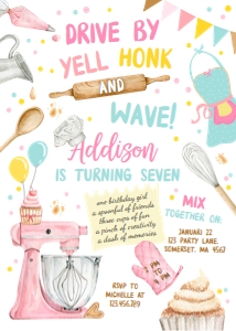 Birthday Invitation Baking Drive By White design preview