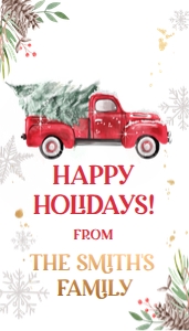 Favor Tag Winter Truck Tree Red Happy Holidays: Favor Tag Winter Truck Tree Red Happy Holidays