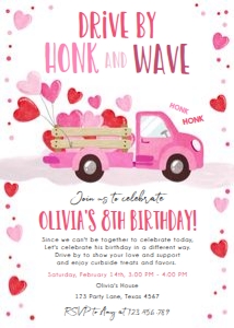 Birthday Invitation Drive By Truck Sweetheart Pink design preview