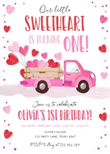 Birthday Invitation Truck Sweetheart Pink design preview