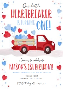 Birthday Invitation Truck Sweetheart Red design preview