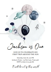 Invitation Space Planets Balloons Boy White design preview