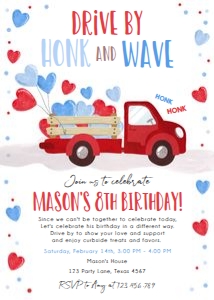 Birthday Invitation Drive By Truck Sweetheart Red design preview