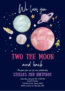 Invitation Space Planets Girl Two The Moon Dark design preview