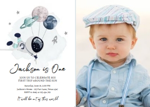 Invitation Space Planets Balloons Boy White - Photo design preview