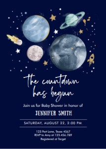 Baby Shower Invitation Space Planets Countdown Boy Dark design preview