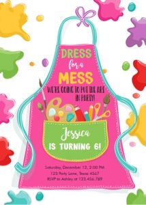 Birthday Invitation Art Party Apron Girl Bright Pink design preview