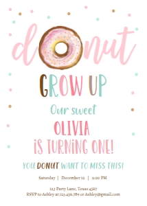 Birthday Invitation Donut Grow Up Watercolor Vertical design preview