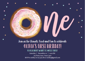 Birthday Invitation Donut Watercolor One Dark design preview