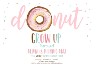 Birthday Invitation Donut Grow Up Watercolor Horizontal design preview