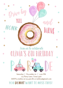 Birthday Invitation Donut Drive By Watercolor Vertical design preview