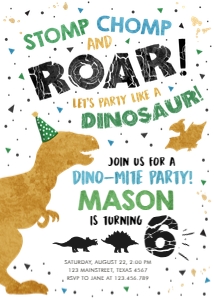 Birthday Invitation Dinosaur Blue Green design preview