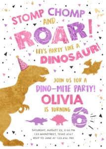 Birthday Invitation Dinosaur Pink Purple design preview