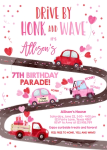 Birthday Invitation Drive By Valentine Sweetheart design preview