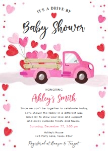 Baby Shower Invitation Drive By Truck Sweetheart Pink design preview