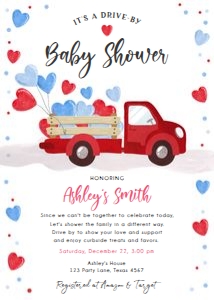 Baby Shower Invitation Drive By Truck Sweetheart Red design preview