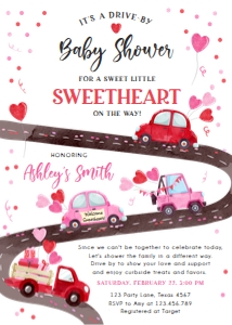 Baby Shower Invitation Drive By Valentine Sweetheart design preview