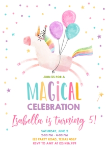 Birthday Invitation Unicorn Magical Celebration Vertical design preview