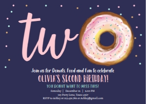 Birthday Invitation Donut Watercolor Two Dark design preview