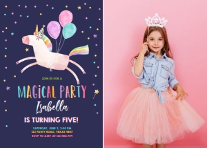 Birthday Invitation Unicorn Vertical Dark - Photo design preview