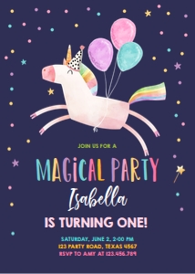 Birthday Invitation Unicorn Vertical Dark design preview