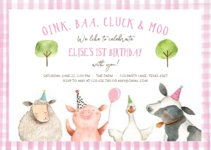 Birthday Invitation Farm Animals Girl v2 design preview